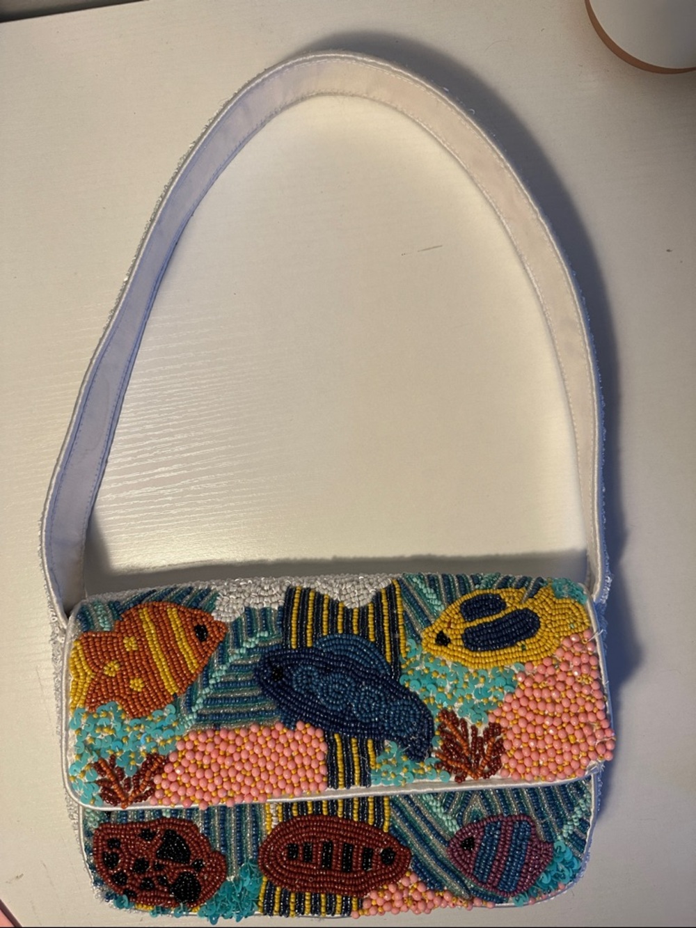 Beaded Tropical Fish Shoulder Bag in Multicolor